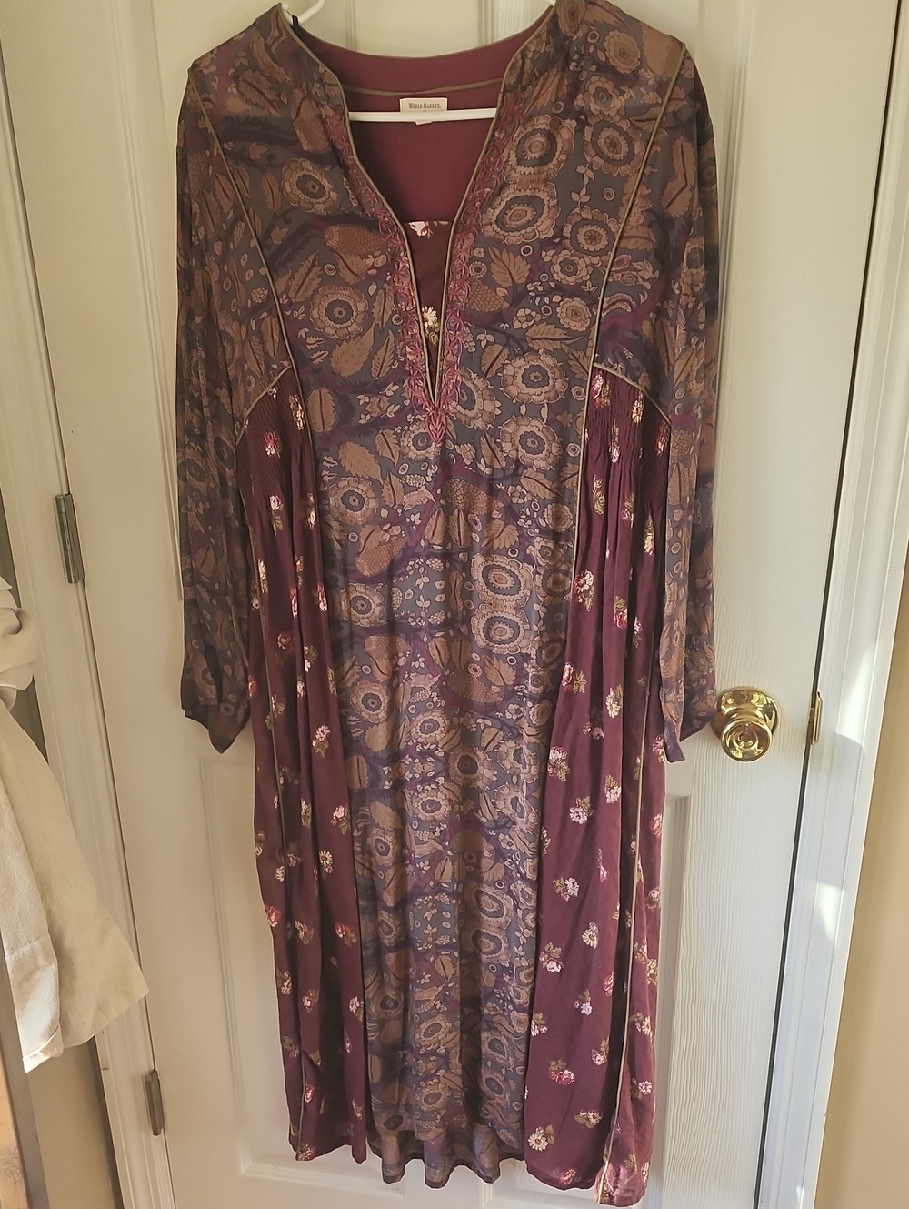 World Market Plum Paisley Long Sleeve Midi Dress Tunic